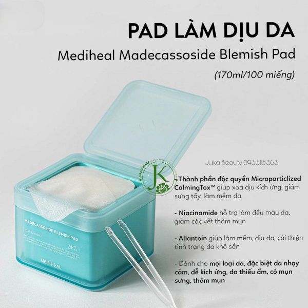 (XANH DƯƠNG) Bông Tẩy Da Chết Mediheal Madecassoside Blemish Pad 100 Miếng