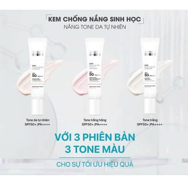 (3 dòng) Kem Chống Nắng Nâng Tone, Kiềm Dầu Biomeek UVM TONE UP Suncream SPF50+ PA++++ 30ml