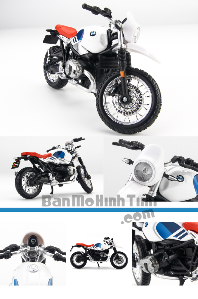 Mô hình mô tô BMW R Nine T Urban GS White 1:18 Bburago - MH 18-51069