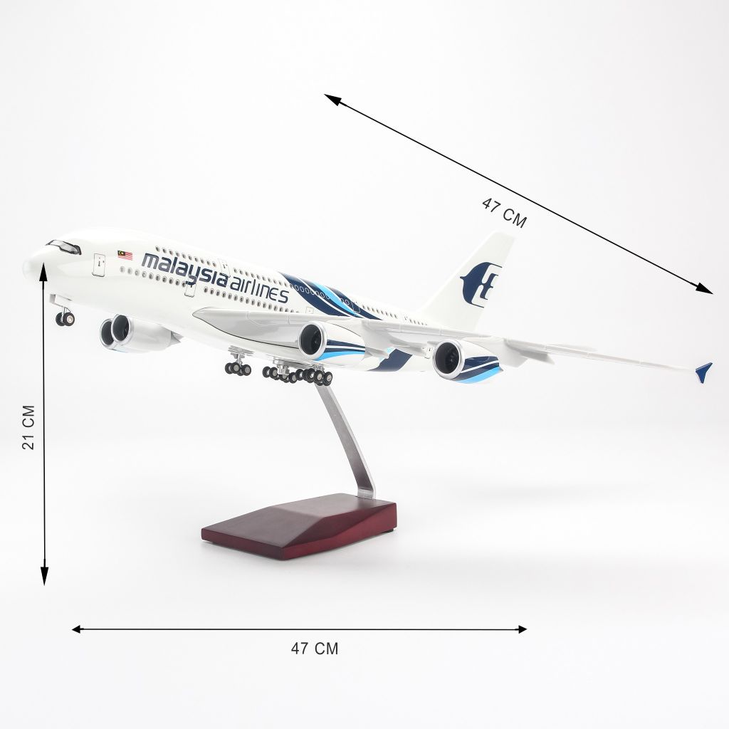 Mô hình máy bay A380 Malaysia Airlines Everfly 47cm - có đèn Led