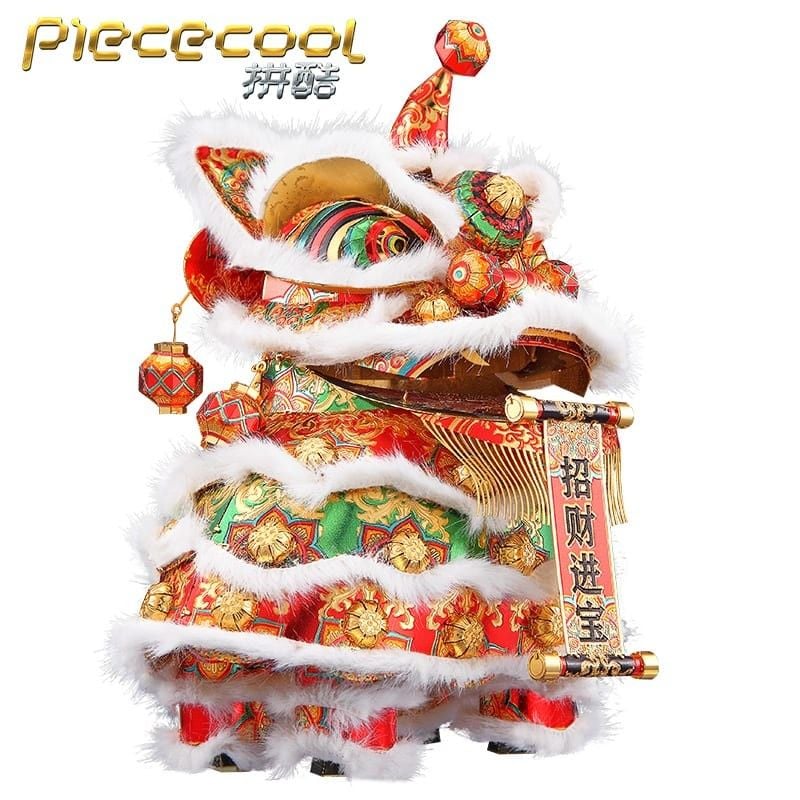 Mô hình kim loại lắp ráp 3D Dancing Lion (Con Lân) (White, Red, Yellow) Piececool MP831