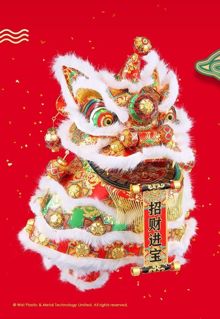 Mô hình kim loại lắp ráp 3D Dancing Lion (Con Lân) (White, Red, Yellow) Piececool MP831