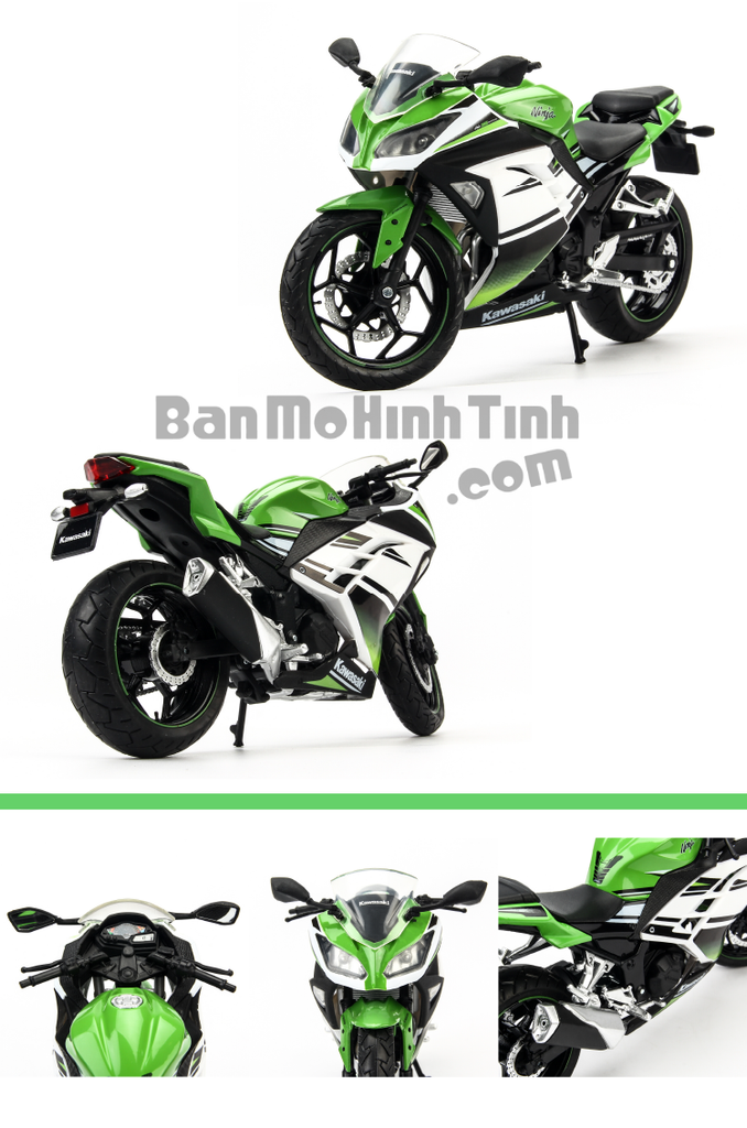 Mô hình xe mô tô Kawasaki Ninja 300 White - Green 1:12 Joycity