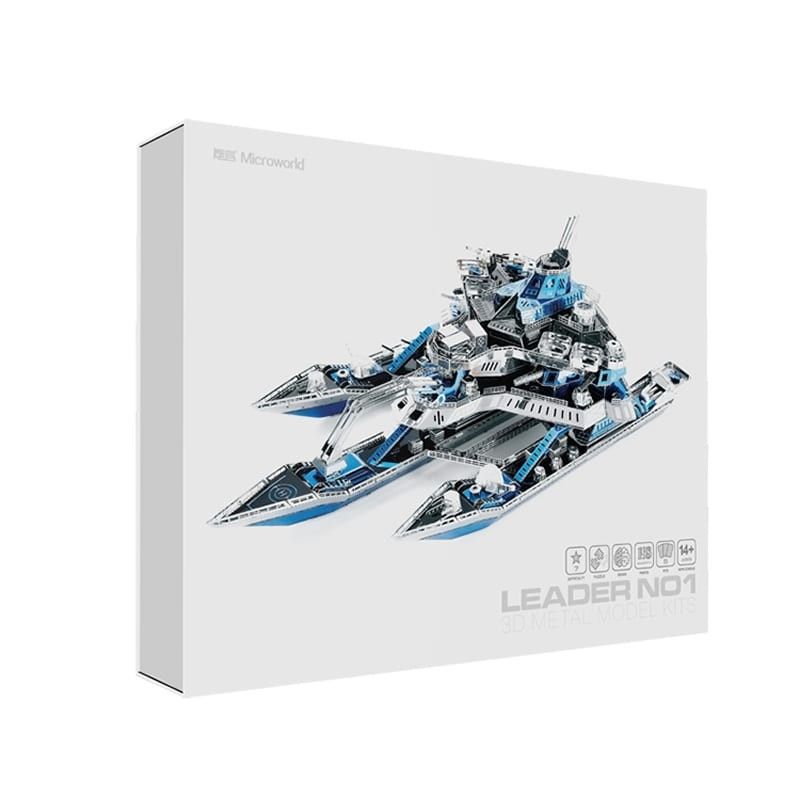 Mô hình kim loại lắp ráp 3D The Leader Ship No.01 (Thuyền Chiến Phi Cơ) (Silver, Blue) Microworld MP824