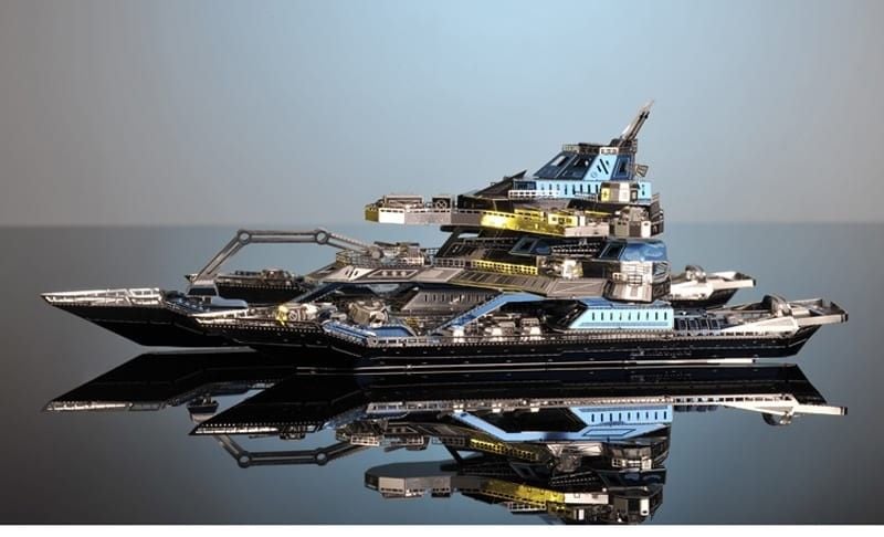 Mô hình kim loại lắp ráp 3D The Leader Ship No.01 (Thuyền Chiến Phi Cơ) (Silver, Blue) Microworld MP824