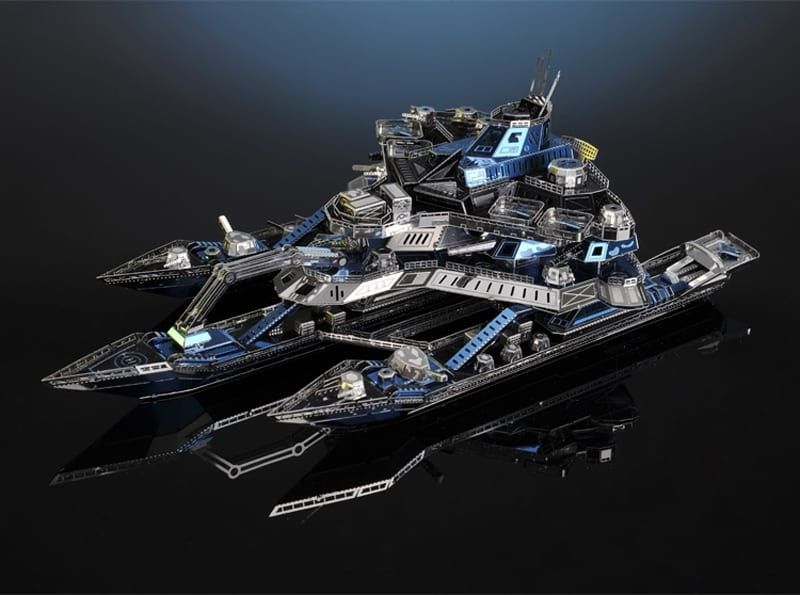Mô hình kim loại lắp ráp 3D The Leader Ship No.01 (Thuyền Chiến Phi Cơ) (Silver, Blue) Microworld MP824