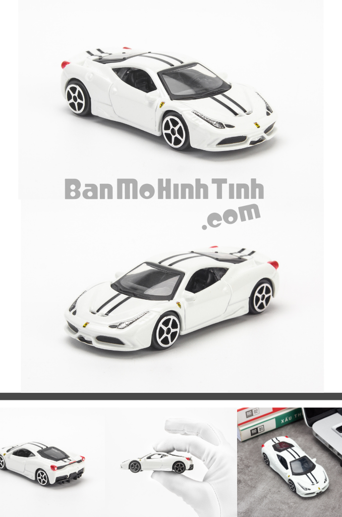 mô hình siêu xe ferrari 458 speciale 1:64 bburago white