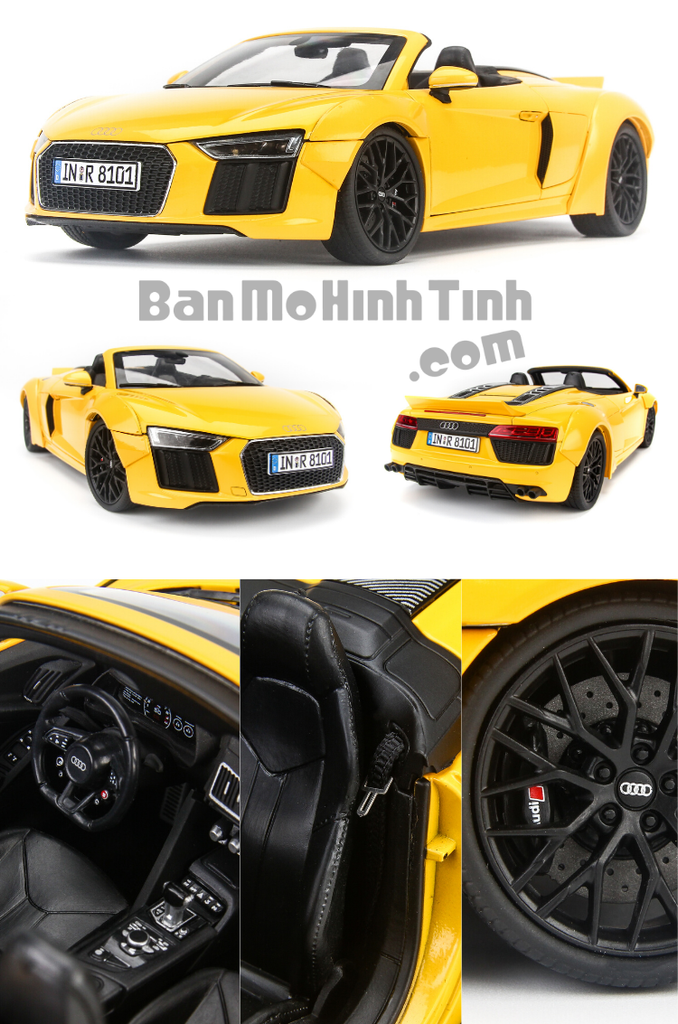 Mô hình siêu xe Audi R8 Spyder V10 Yellow 1:18 iScale