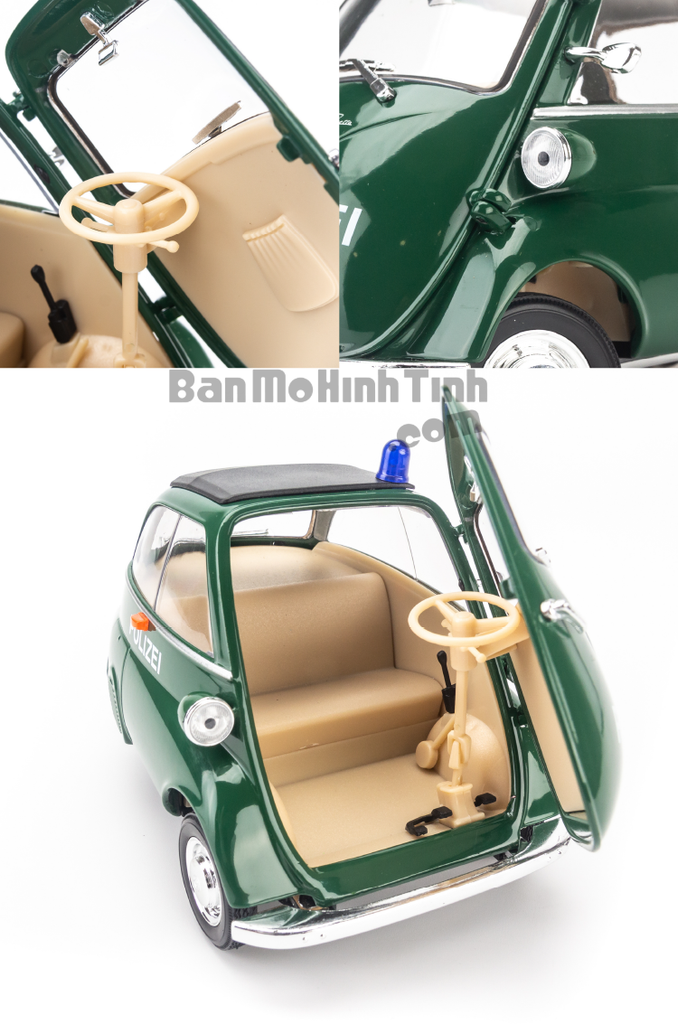 Mô hình xe cổ BMW Isetta 1:18 Welly Green Germany Police 