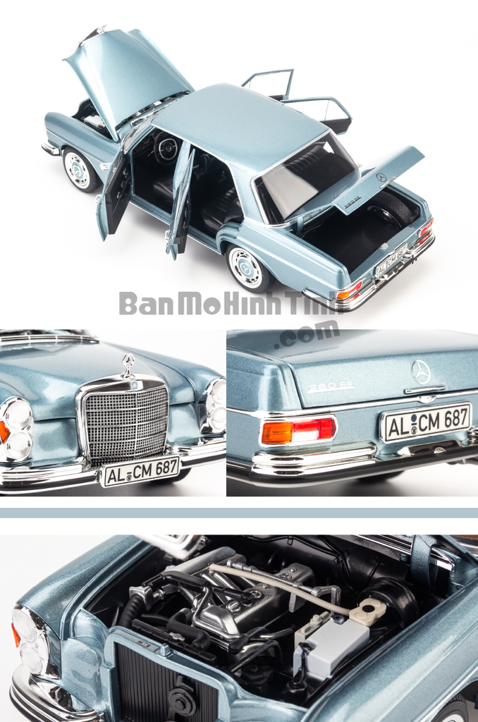Mô hình xe cổ Mercedes-Benz 280SE 1968 1:18 Norev Light Blue Metallic