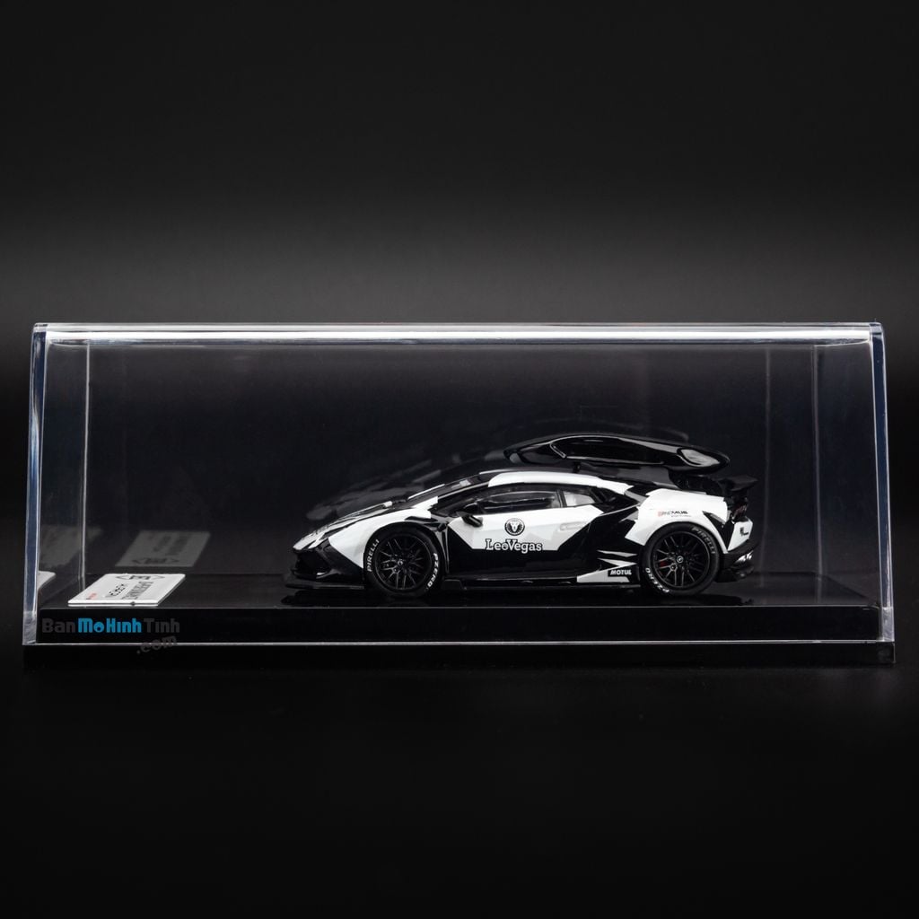 Mô hình siêu xe Lamborghini Huracan LeoVegas 1:64 JEC white/black