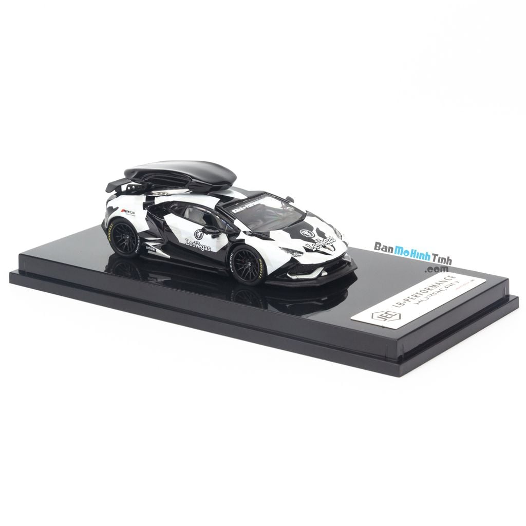 Mô hình siêu xe Lamborghini Huracan LeoVegas 1:64 JEC white/black