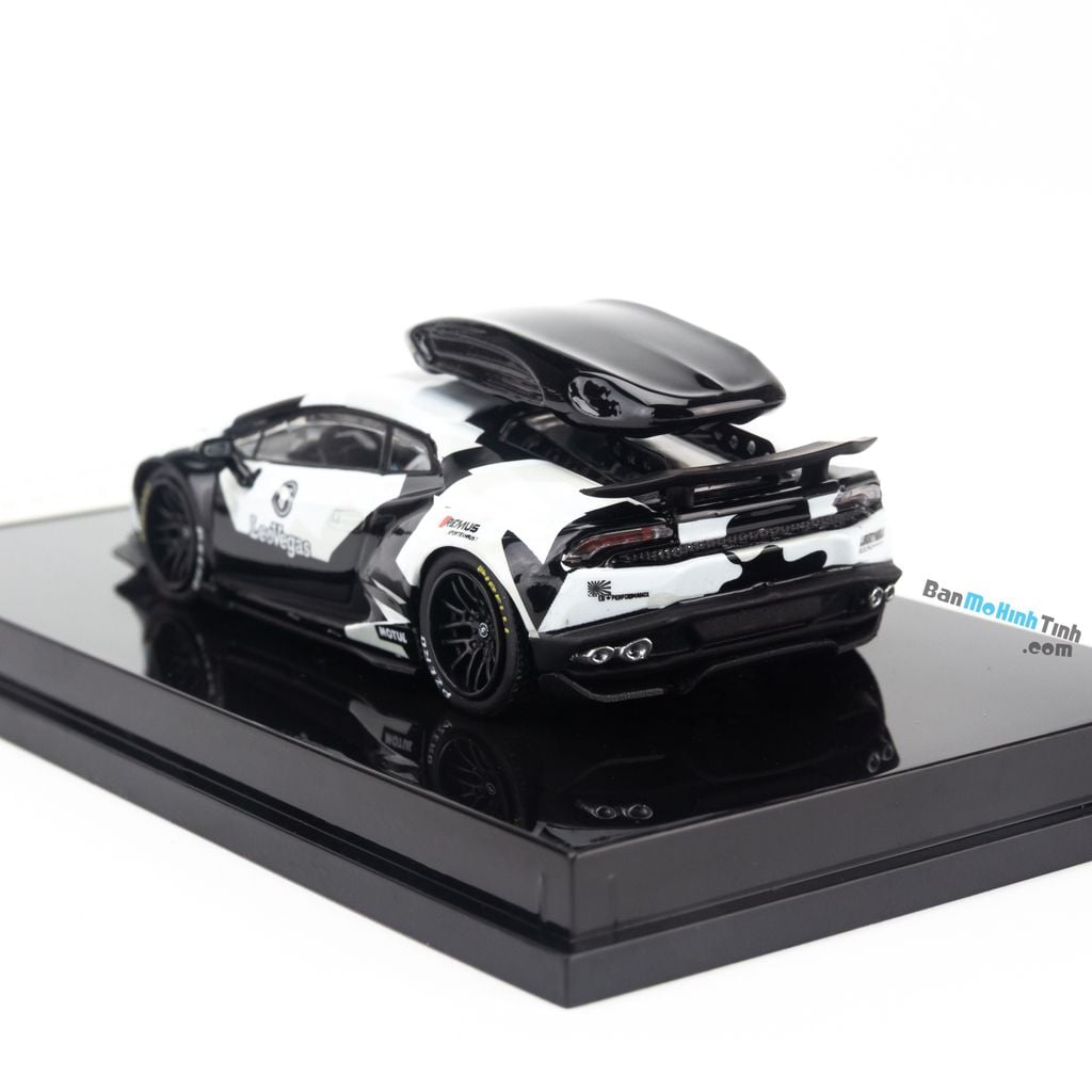 Mô hình siêu xe Lamborghini Huracan LeoVegas 1:64 JEC white/black