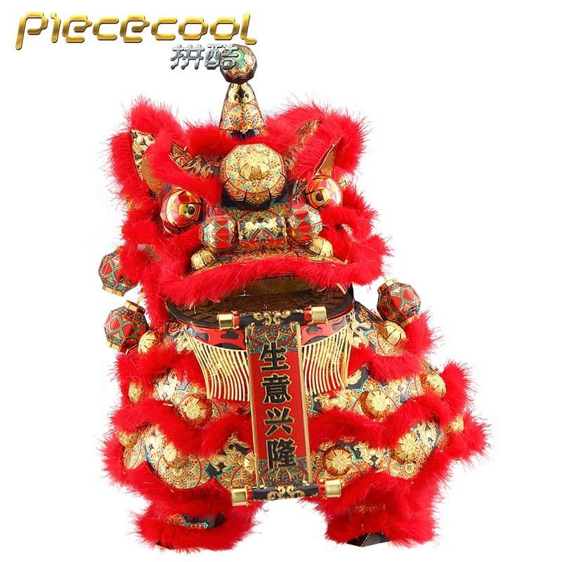 Mô hình kim loại lắp ráp 3D Dancing Lion (Con Lân) (Black, Red, Yellow) Piececool MP830