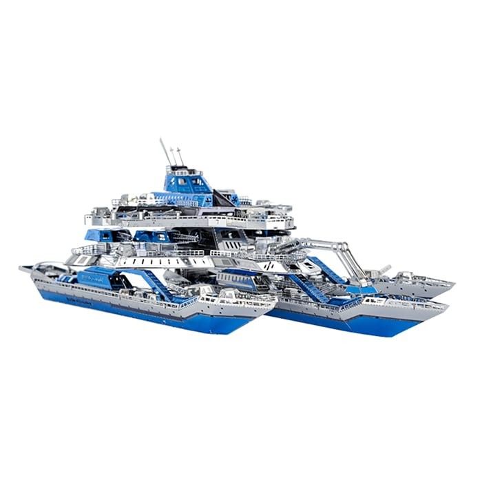 Mô hình kim loại lắp ráp 3D The Leader Ship No.01 (Thuyền Chiến Phi Cơ) (Silver, Blue) Microworld MP824