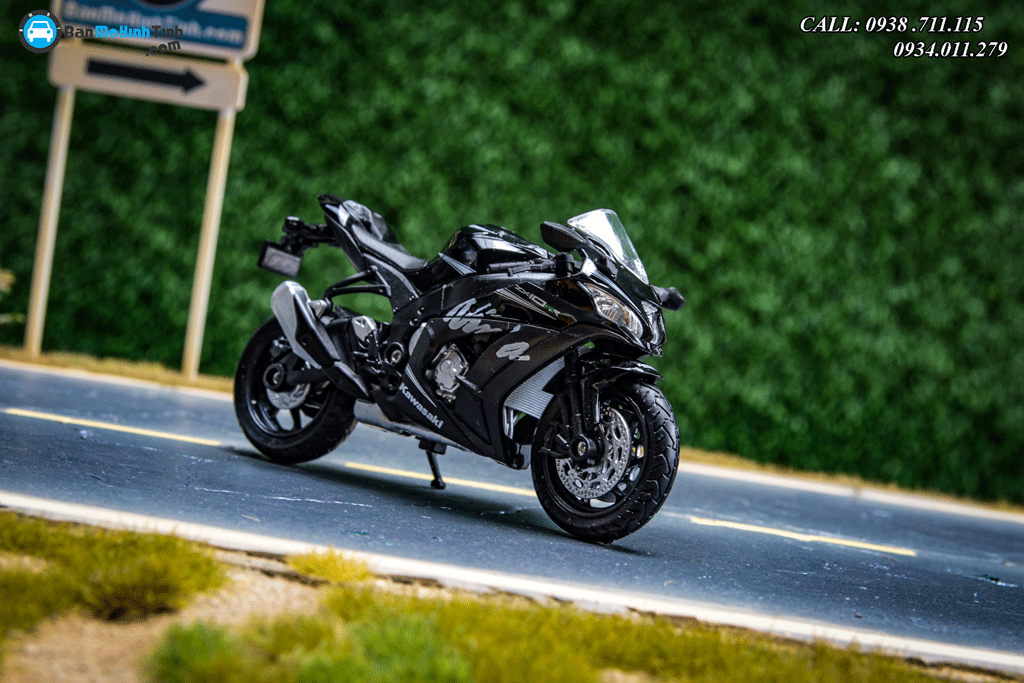 Mô hình xe mô tô Kawasaki Ninja ZX-10R Black 1:18 Welly