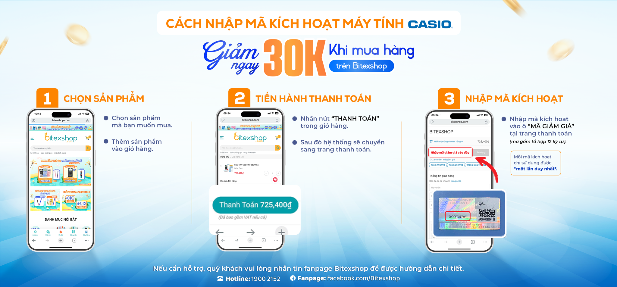 HƯỚNG DẪN SỬ DỤNG MÃ KÍCH HOẠT BẢO HÀNH CASIO NHẬN ƯU ĐÃI 30.000Đ TRÊN BITEXSHOP