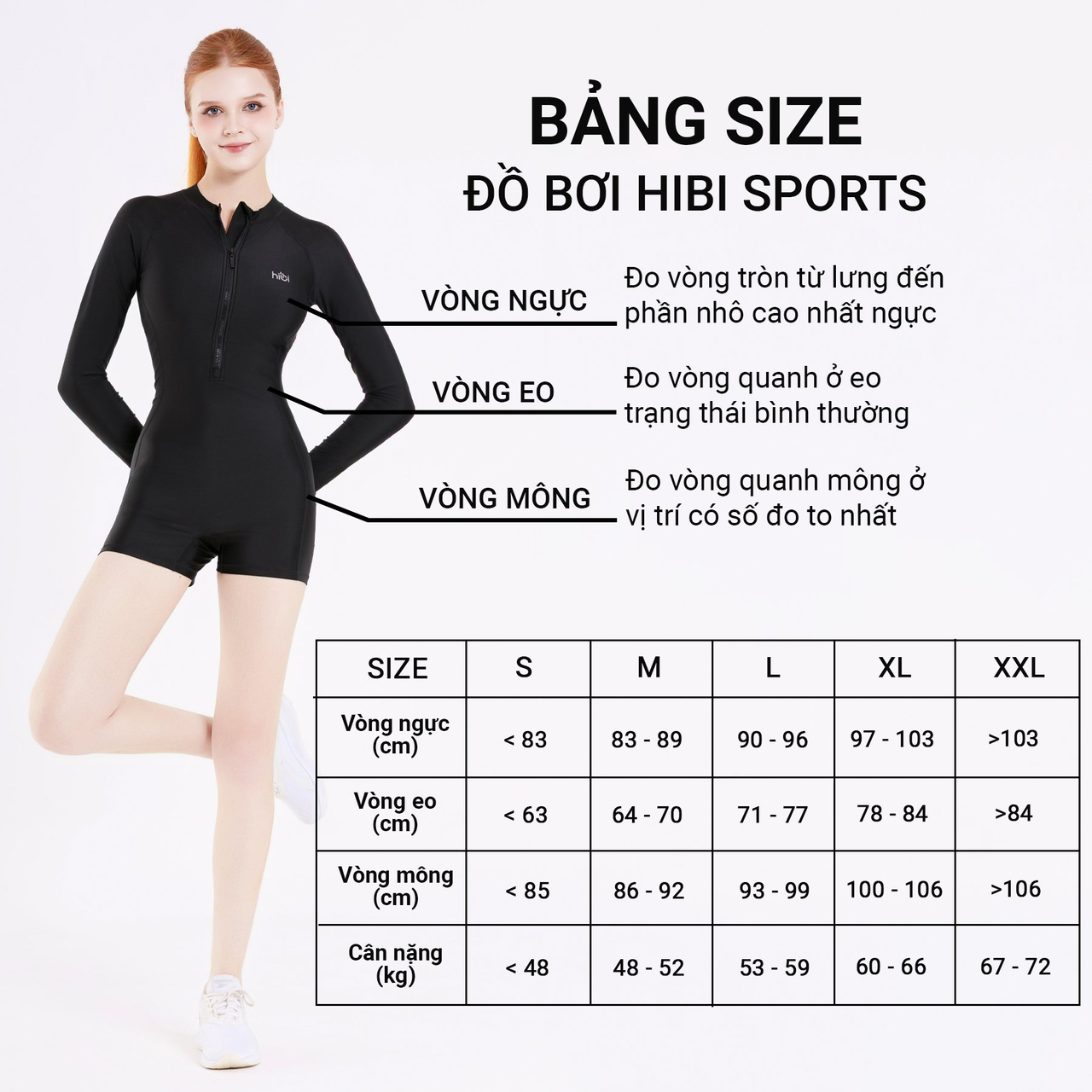 Bảng size đồ tập nữ Hibi Sports