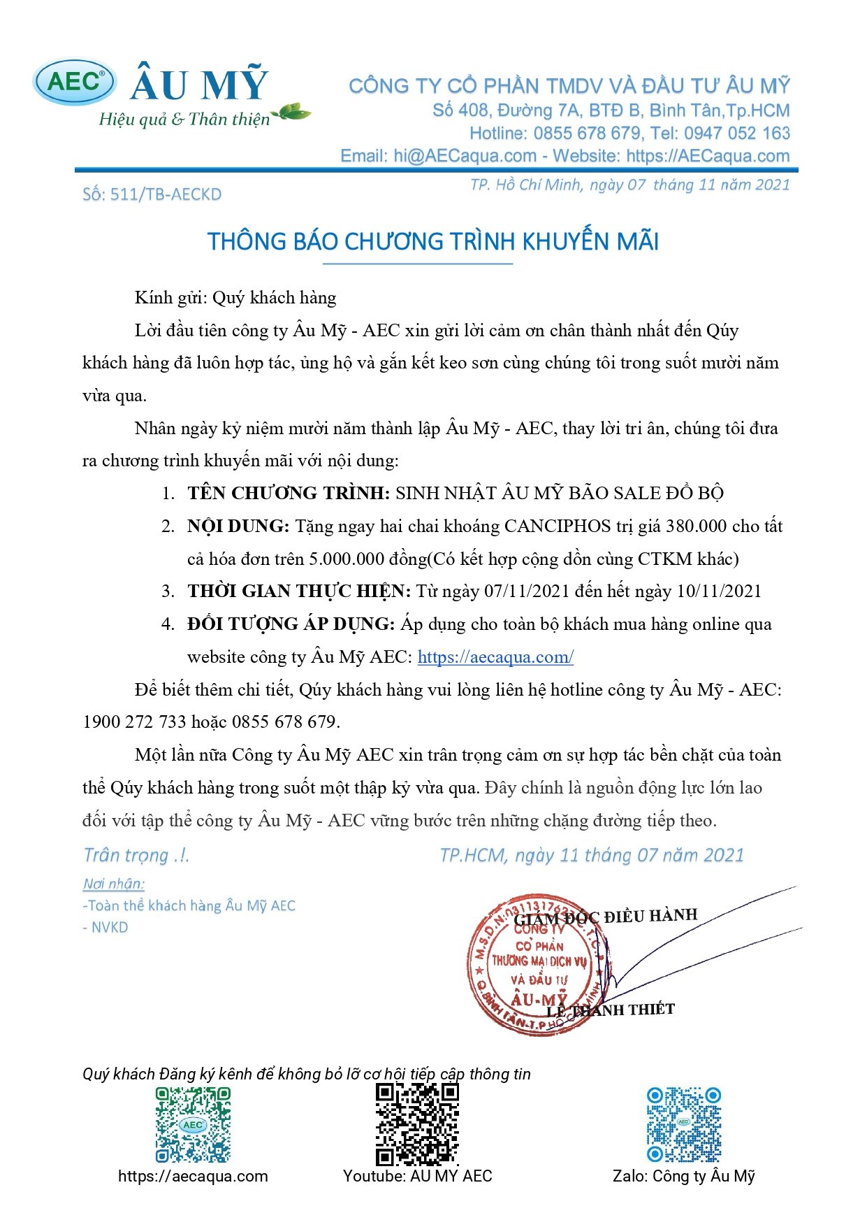 ÂU MỸ AEC KHUYẾN MÃI NHÂN DỊP THÀNH LẬP CÔNG TY 07.11.2021