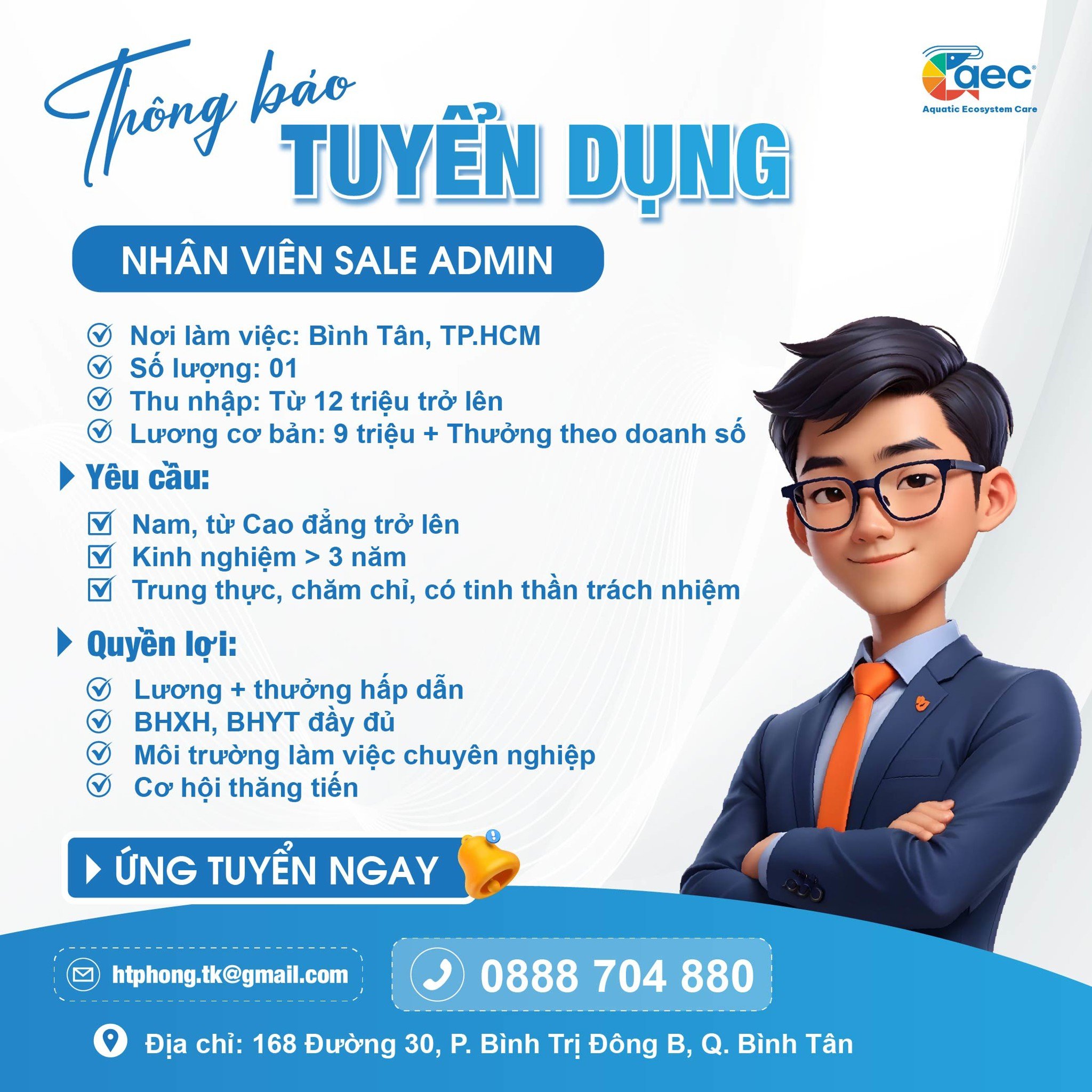 CÔNG TY CỔ PHẦN THƯƠNG MẠI DỊCH VỤ & ĐẦU TƯ ÂU MỸ - AEC THÔNG BÁO TUYỂN DỤNG