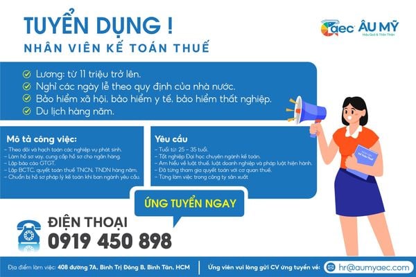 THÔNG BÁO TUYỂN DỤNG NHÂN VIÊN KẾ TOÁN THUẾ