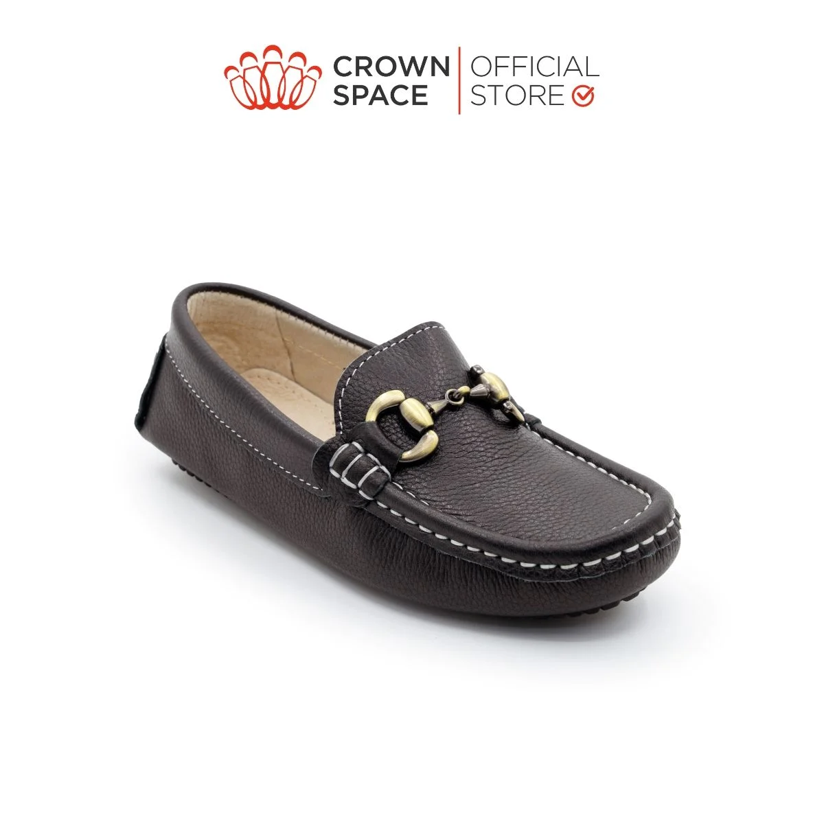 Giày Lười Moca Màu Đen Da Lì Cho Bé Trai Từ 4 Đến 12 Tuổi Chuẩn Hàng Hiệu Cao Cấp Chính Hãng Crown Space Thời Trang Trẻ Em