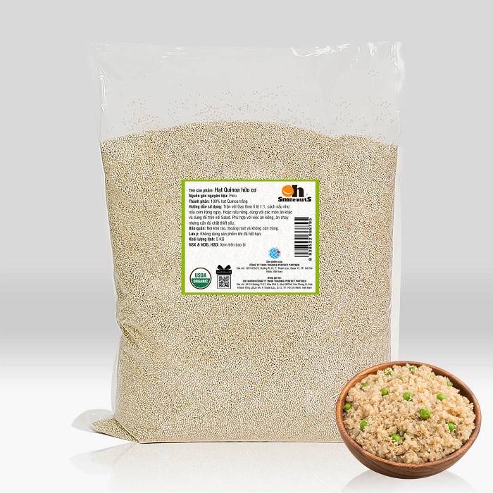 Hạt Quinoa trắng hữu cơ Smile Nuts nhập khẩu từ Peru túi 5kg