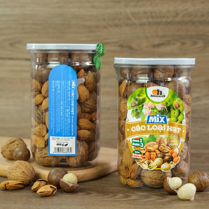 Mix 3 loại hạt Smile Nuts Hộp 400g (Macca, Óc Chó, Hạnh Nhân Rang Bơ)