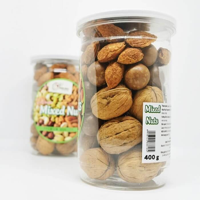 Hộp Mix 3 loại hạt Smile Nuts Hộp 400g (Macca, Óc Chó, Hạnh Nhân Rang Bơ)
