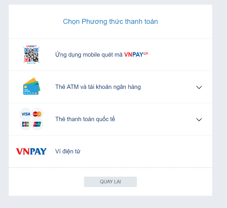 Giao diện thanh toán trên VNPay