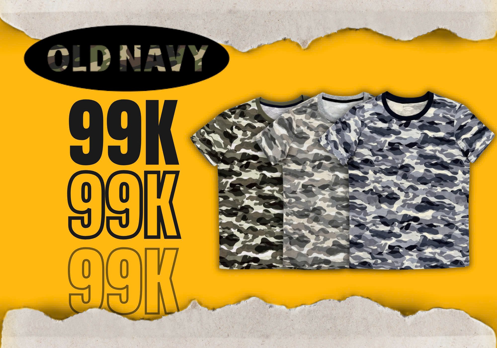 🔥 BÙNG NỔ PHONG CÁCH CAMO – ÁO THUN OLD NAVY CHỈ 99K! 🔥
