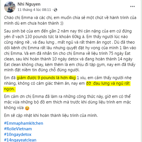 giảm 4kg đỡ đau lưng, ngủ rất ngon