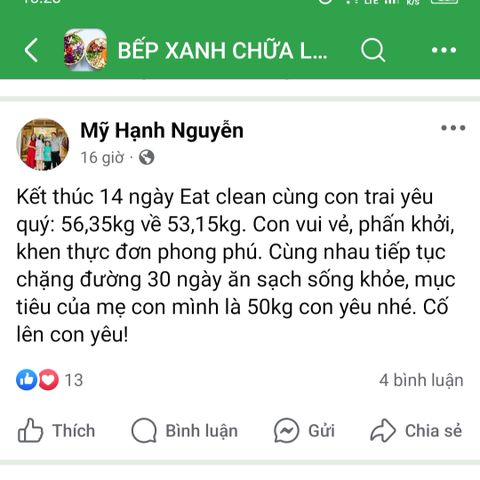 Con giảm 3kg, vui vẻ, phấn khởi, khen thực đơn phong phú