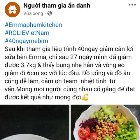 Giảm 3.7kg, 6cm eo, bụng nhẹ hẳn