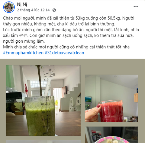 Người thấy gọn nhiều, không mệt, chu kì dâu trở lại bình thường, giảm gần 3kg