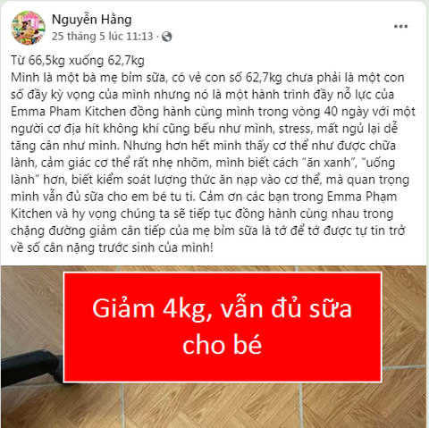 Giảm 4kg, biết kiểm soát lượng thức ăn nạp vào cơ thể