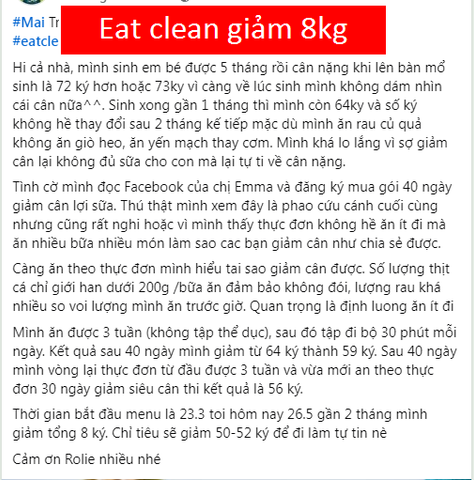 eat clean giảm 8kg