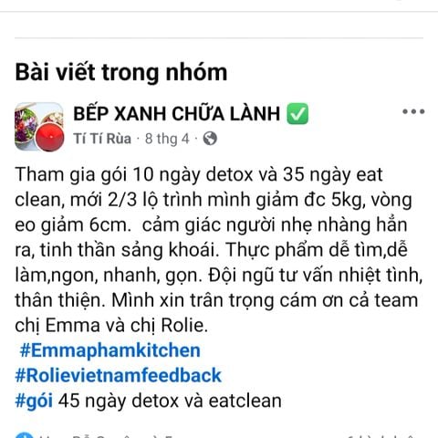 mới 2/3 lộ trình mình giảm đc 5kg, vòng eo giảm 6cm. cảm giác người nhẹ nhàng hẳn ra, tinh thần sảng khoái