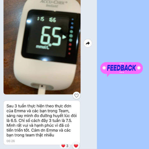 Hạnh phúc sau 3 tuần, chỉ số đường huyết từ 7.5 giảm còn 6.5