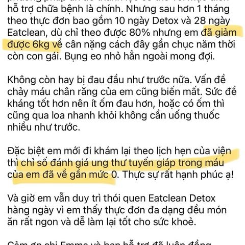 Giảm 6kg, chỉ số ung thư tuyến giáp trong máu về gần bằng 0, sức đề kháng tốt hơn