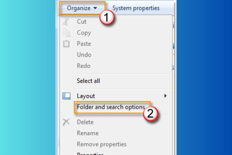 Chọn "Sắp xếp" > "Tùy chọn thư mục và tìm