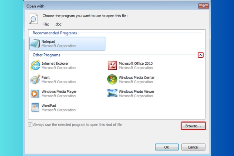 Nhấp vào Other programs hoặc chọn Browse để tìm kiếm