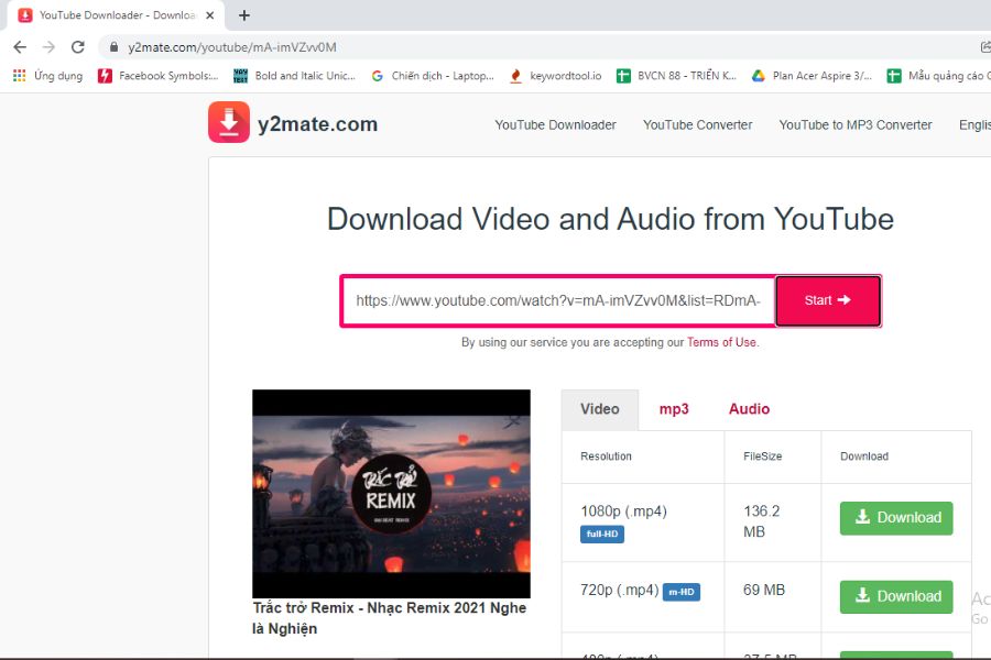 Tải hạc từ youtube về máy tính thông qua web