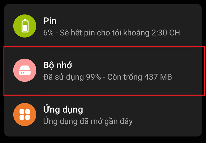 Chọn tab ứng dụng