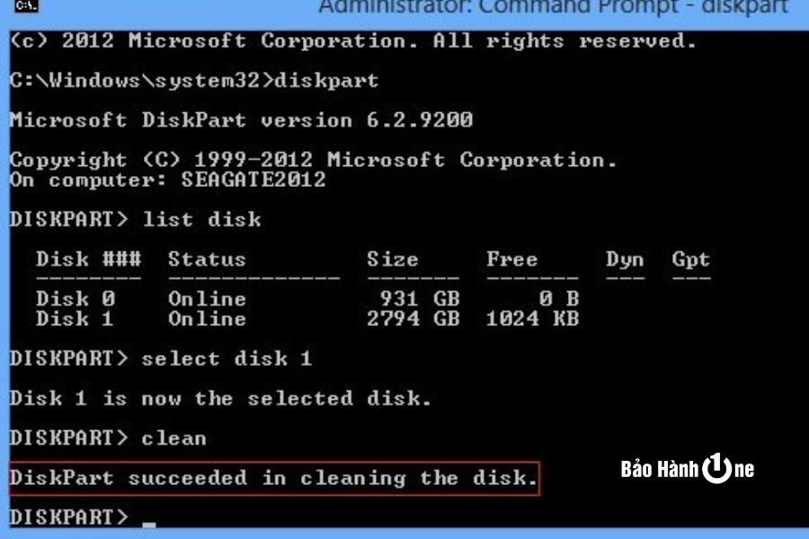 Bước 2: Lúc này cửa sổ diskpart sẽ xuất hiện