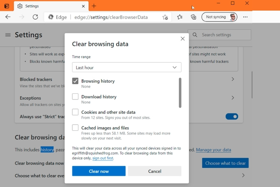 Lick vào các tùy chọn và nhấn Clear để xóa