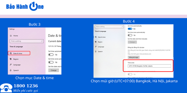 Chọn múi giờ của Việt Nam