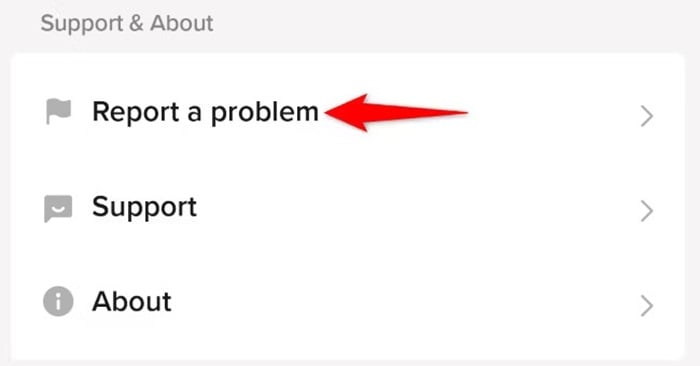 Tùy chọn Report a Problem