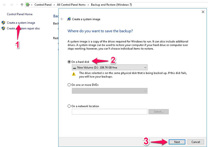 Cách tạo file Backup để khôi phục Windows 7