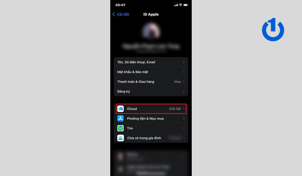 Chọn vào mục iCloud